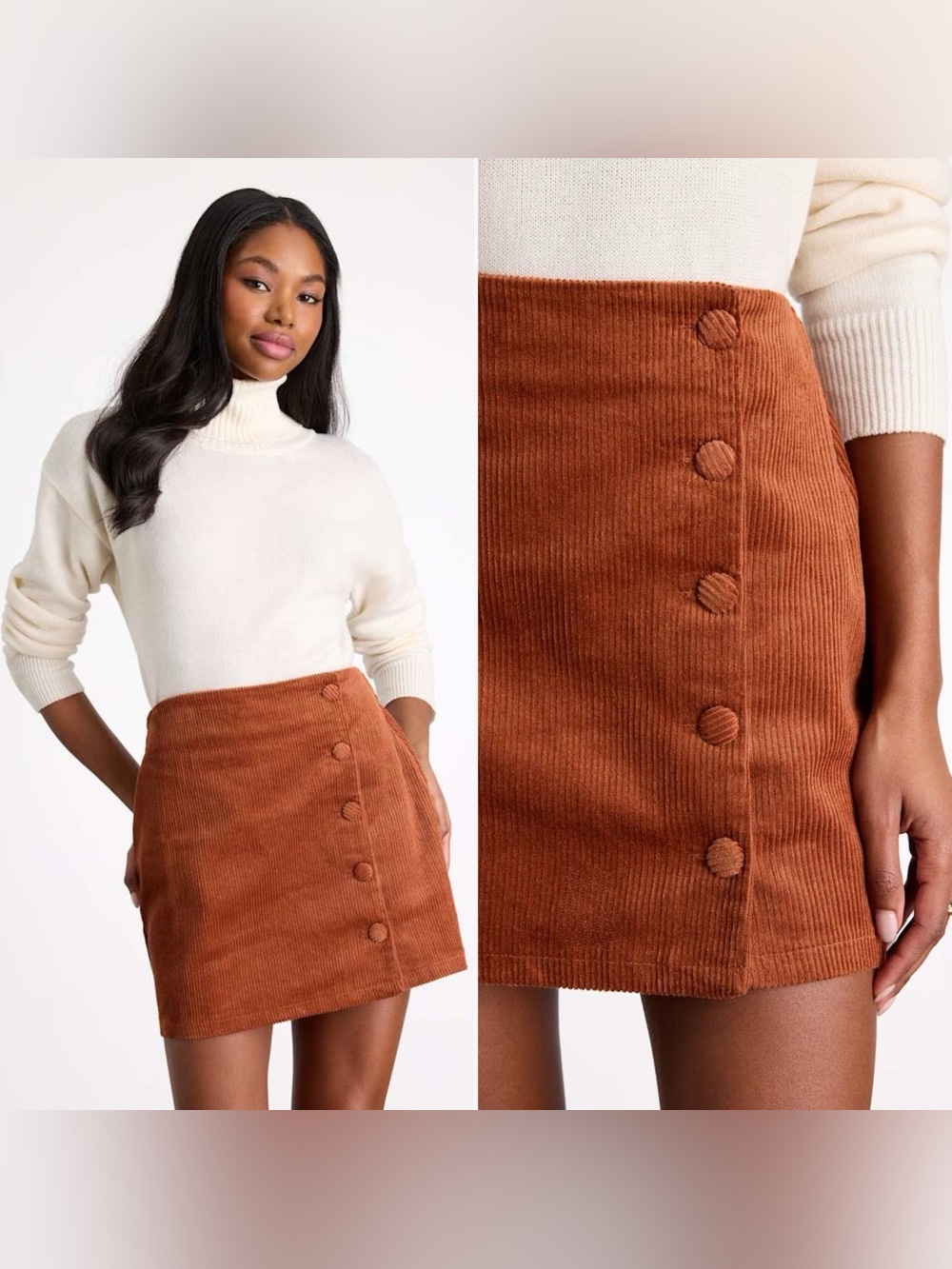 Lulu's Rust Corduroy Button Mini Skirt